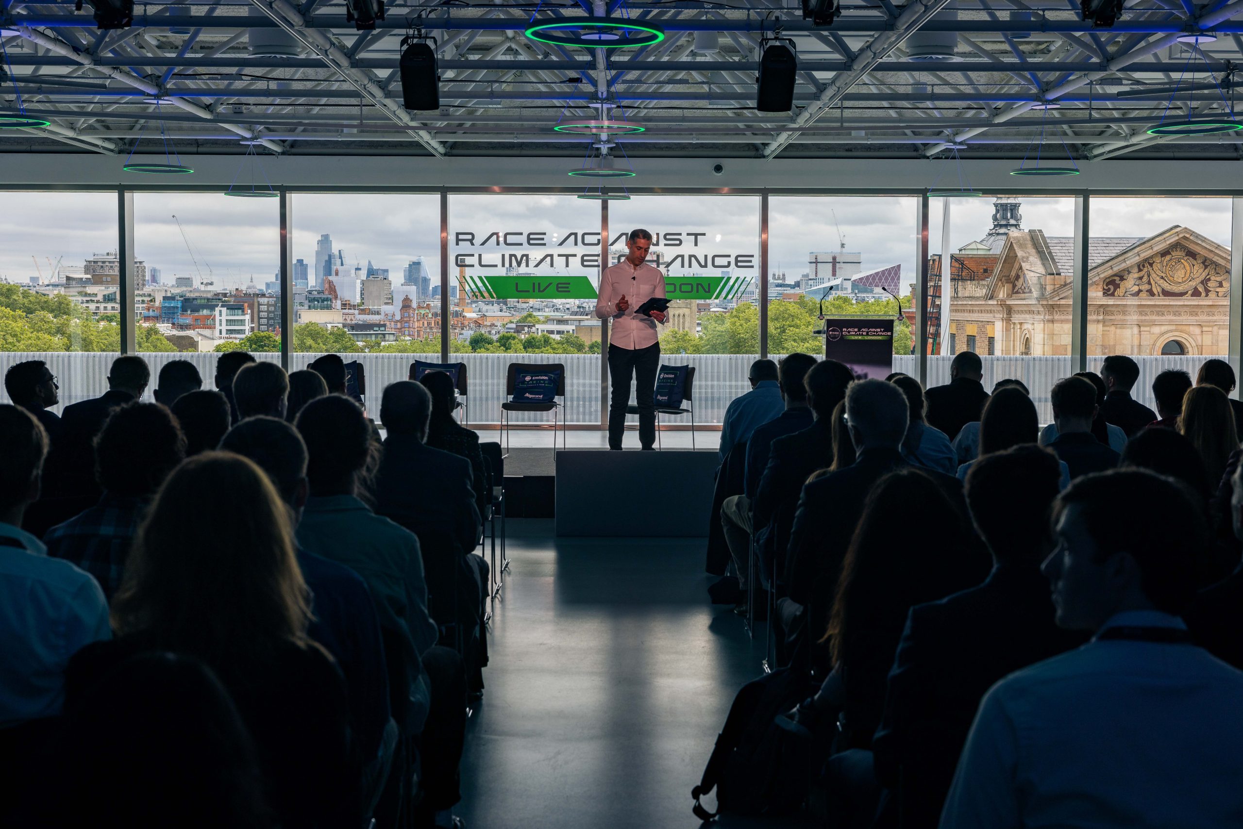 Envision Racing welcome speakers including Dr Jane Goodall, Professor Ed Hawkins and actor Aidan Gallagher to the stage at Race Against Climate Change event